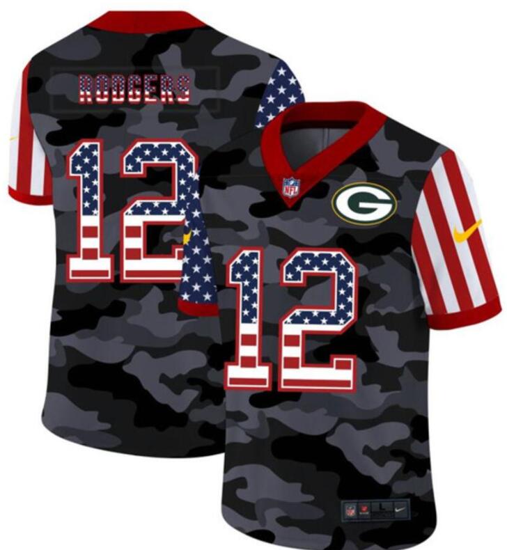 Men's Green Bay Packers ACTIVE PLAYER Custom 2020 Camo USA Flag Limited Stitched Jersey